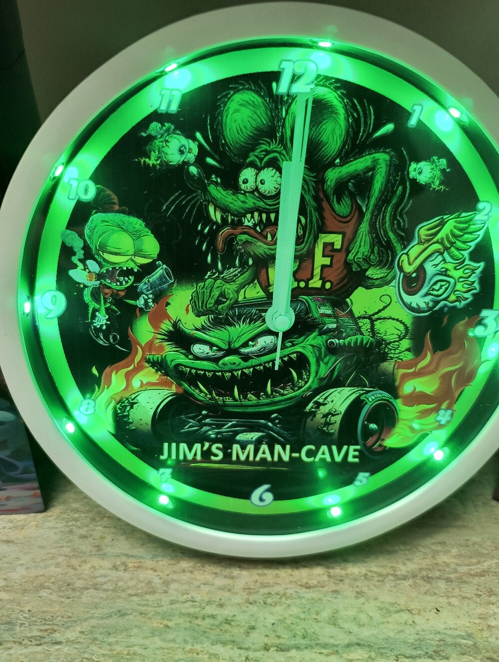 Neon Green Rat Fink Style LED Wall Clock - Jim's Man-Cave